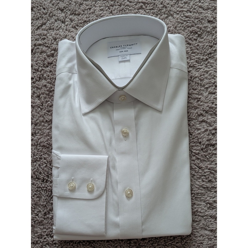 Charles Tyrwhitt Shirt 16/33 White Twill Non-Iron Classic Fit Button Up NWT